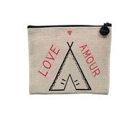 Pochette en Lin - Tipi Phases de la Lune Dessin - Trousse Maquillage en Toile Aspect Lin - Porte Monnaie - 15 x10 cm