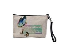 Pochette en Lin - Today is Hard Tomorrow Will be Easier Collage Vintage Illustration Art Humour Papillon - Trousse Maquillage en Toile Aspect Lin - Trousse de Toilette - 23,5 x15 cm