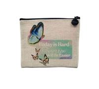 Pochette en Lin - Today is Hard Tomorrow Will be Easier Collage Vintage Illustration Art Humour Papillon - Trousse Maquillage en Toile Aspect Lin - Porte Monnaie - 15 x10 cm