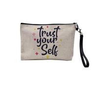 Pochette en Lin - Trust Your Self Typographie Message Citation Confiance Motivation Amour - Trousse Maquillage en Toile Aspect Lin - Trousse de Toilette - 23,5 x15 cm