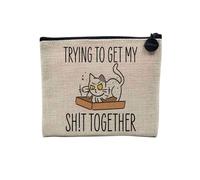 Pochette en Lin - Trying to Get My Shit Together Chat Animaux de Compagnie - Trousse Maquillage en Toile Aspect Lin - Porte Monnaie - 15 x10 cm