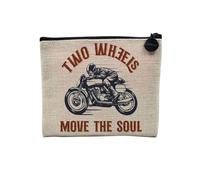 Pochette en Lin - Two Wheels Move The Soul Moto Motard Cafe Racer - Trousse Maquillage en Toile Aspect Lin - Porte Monnaie - 15 x10 cm