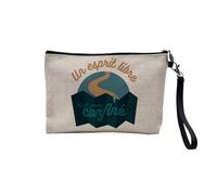 Pochette en Lin - Un Esprit Libre n'est Jamais Confiné Aventure - Trousse Maquillage en Toile Aspect Lin - Trousse de Toilette - 23,5 x15 cm