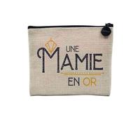 Pochette en Lin - Une Mamie en Or Grand-Mère Amour Famille - Trousse Maquillage en Toile Aspect Lin - Porte Monnaie - 15 x10 cm