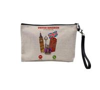Pochette en Lin - United Kingdom is Calling Me London England - Trousse Maquillage en Toile Aspect Lin - Trousse de Toilette - 23,5 x15 cm