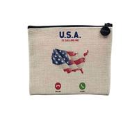 Pochette en Lin - USA is Calling Me Flag Travel New York - Trousse Maquillage en Toile Aspect Lin - Porte Monnaie - 15 x10 cm