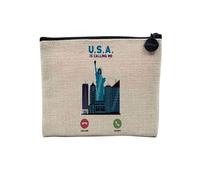 Pochette en Lin - USA is Calling Me New York Architecture Travel - Trousse Maquillage en Toile Aspect Lin - Porte Monnaie - 15 x10 cm