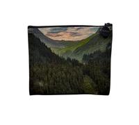 Pochette en Lin - Vallée Couverte de Pins dans la Montagne Soleil Couchant Paysage - Trousse Maquillage en Toile Aspect Lin - Porte Monnaie - 15 x10 cm