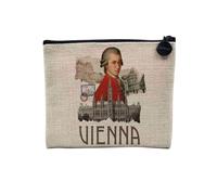 Pochette en Lin - Vienna Vintage Collage Vienne Voyage Autriche Mozart - Trousse Maquillage en Toile Aspect Lin - Porte Monnaie - 15 x10 cm