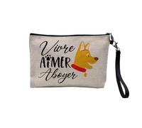 Pochette en Lin - Vivre Aimer Aboyer Chien Animaux de Compagnie - Trousse Maquillage en Toile Aspect Lin - Trousse de Toilette - 23,5 x15 cm