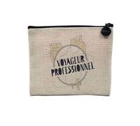 Pochette en Lin - Voyageur Professionnel Backpacker Voyage Tour du Monde - Trousse Maquillage en Toile Aspect Lin - Porte Monnaie - 15 x10 cm