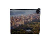Pochette en Lin - Vue Aérienne de Central Park et du Golden Gate Bridge New-York - Trousse Maquillage en Toile Aspect Lin - Porte Monnaie - 15 x10 cm