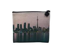 Pochette en Lin - Vue de Toronto Tour CN Lac Ontario Paysage Urbain - Trousse Maquillage en Toile Aspect Lin - Porte Monnaie - 15 x10 cm