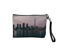 Pochette en Lin - Vue de Toronto Tour CN Lac Ontario Paysage Urbain - Trousse Maquillage en Toile Aspect Lin - Trousse de Toilette - 23,5 x15 cm