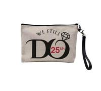 Pochette en Lin - We Still Do 25th Anniversaire de Mariage Celebration Idée Cadeau Couple Mariage - Trousse Maquillage en Toile Aspect Lin - Trousse de Toilette - 23,5 x15 cm