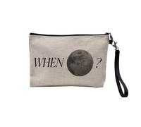 Pochette en Lin - When to The Moon? Crypto Currency Trading Blockchain Finance Business Bitcoin Humour Meme - Trousse Maquillage en Toile Aspect Lin - Trousse de Toilette - 23,5 x15 cm