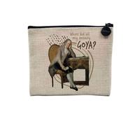 Pochette en Lin - Where did All My Money Goya Jeu de Mot Humour Art - Trousse Maquillage en Toile Aspect Lin - Porte Monnaie - 15 x10 cm