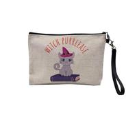 Pochette en Lin - Witch Purrlease Cat Halloween Drawing Cute - Trousse Maquillage en Toile Aspect Lin - Trousse de Toilette - 23,5 x15 cm