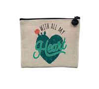 Pochette en Lin - with All My Heart Plants Cactus Desert - Trousse Maquillage en Toile Aspect Lin - Porte Monnaie - 15 x10 cm