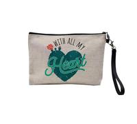Pochette en Lin - with All My Heart Plants Cactus Desert - Trousse Maquillage en Toile Aspect Lin - Trousse de Toilette - 23,5 x15 cm
