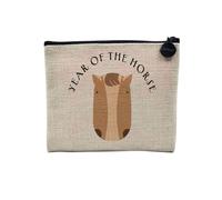 Pochette en Lin - Year of The Horse Chinese Astrology Sign Zodiac Animal Horoscope Drawing - Trousse Maquillage en Toile Aspect Lin - Porte Monnaie - 15 x10 cm