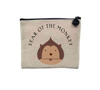 Pochette en Lin - Year of The Monkey Chinese Astrology Sign Zodiac Animal Horoscope Drawing - Trousse Maquillage en Toile Aspect Lin - Porte Monnaie - 15 x10 cm