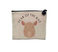 Pochette en Lin - Year of The Rat Chinese Astrology Sign Zodiac Animal Horoscope Drawing - Trousse Maquillage en Toile Aspect Lin - Porte Monnaie - 15 x10 cm