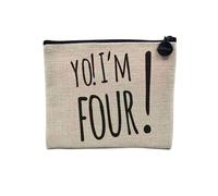 Pochette en Lin - Yo! I'm Four Anniversaire Celebration Cadeau Anglais Message Texte - Trousse Maquillage en Toile Aspect Lin - Porte Monnaie - 15 x10 cm