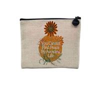 Pochette en Lin - You Cannot Find Peace by Avoiding Life Botanique Collage Nature Fleurs Vintage Illustration Retro - Trousse Maquillage en Toile Aspect Lin - Porte Monnaie - 15 x10 cm