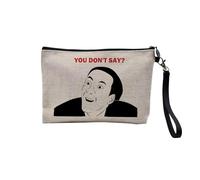 Pochette en Lin - You Don't Say Meme Nicolas Cage Troll Face - Trousse Maquillage en Toile Aspect Lin - Trousse de Toilette - 23,5 x15 cm