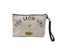 Pochette en Lin - You Grow Girl Plants Pot Gardening Sprouting - Trousse Maquillage en Toile Aspect Lin - Trousse de Toilette - 23,5 x15 cm