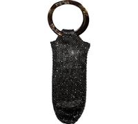 Pochette en maille strass avec poignée - Sac à bouteille de vin en strass, sac fourre-tout en maille scintillante avec poignée de poignet en résine pour mariage, fête, pique-nique et cadeau, Noir