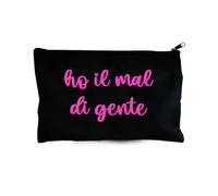 Pochette en toile "J'ai le mal des gens" - Trousse noire avec inscription rose - Beauty case drôle 21 x 13 cm avec fermeture éclair