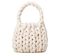 Pochette en tricot pour femme faite à la main en polyester tissé - Sac à main à bandoulière - Couleur unie, beige