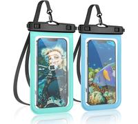 Pochette Étanche Universelle 6,8'' (Lot De 2) Ipx8 - Housse Plongée/Plage Avec Lanière, Compatible Iphone 14/13/12/11 Pro Max, Samsung S22/S21, Huawei - Vert Et Bleu