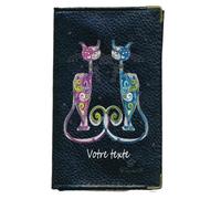 Pochette Etui Protection cuir Porte Carte Grise - papiers voiture - permis de conduire Noir Chat couple - l'etui peut etre