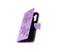 Pochette Folio pour Galaxy A14 4G et 5G Motif Papillon Support Vidéo Violet