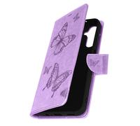 Pochette Folio pour Galaxy A14 4G et 5G Motif Papillon Support Vidéo Violet
