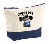 Pochette Grand Format Agent de Sécurité J'peux Pas | Coton Bicolore 5 L 33 × 23 cm Zip Métal | Trousse de Toilette Vanity Maquillage Voyage | Idée Cadeau Vigile Noël Départ