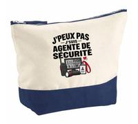 Pochette Grand Format Agente de Sécurité J'peux Pas | Coton Bicolore 5 L 33 × 23 cm Zip Métal | Trousse de Toilette Vanity Maquillage Voyage | Idée Cadeau Vigile Noël Départ