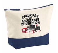 Pochette Grand Format Assistante de Direction J'peux Pas | Coton Bicolore 5 L 33 × 23 cm Zip Métal | Trousse de Toilette Vanity Maquillage Voyage | Idée Cadeau Secrétaire Noël Départ