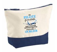 Pochette Grand Format Aviation Formidable | Coton Bicolore 5 L 33 × 23 cm Zip Métal | Trousse de Toilette Vanity Maquillage Voyage | Idée Cadeau Noël Départ