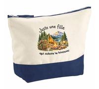 Pochette Grand Format Bivouac Une Fille | Coton Bicolore 5 L 33 × 23 cm Zip Métal | Trousse de Toilette Vanity Maquillage Voyage | Idée Cadeau Aventurière Noël Départ