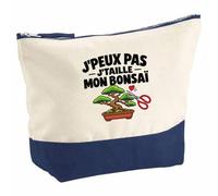 Pochette Grand Format Bonsaï J'peux Pas | Coton Bicolore 5 L 33 × 23 cm Zip Métal | Trousse de Toilette Vanity Maquillage Voyage | Idée Cadeau Amateur et Amatrice de Bonsaï Noël Départ