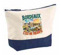 Pochette Grand Format Bordeaux C'est ma thérapie | Coton Bicolore 5 L 33 × 23 cm Zip Métal | Trousse de Toilette Vanity Maquillage Voyage | Cadeau Femme Anniversaire