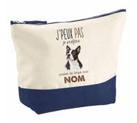 Pochette Grand Format Boston Terrier 05-Passer-du-Temps | Coton Bicolore 5 L 33 × 23 cm Zip Métal | Trousse de Toilette Vanity Maquillage Voyage | Cadeau Femme Anniversaire
