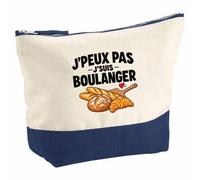 Pochette Grand Format Boulanger J'peux Pas | Coton Bicolore 5 L 33 × 23 cm Zip Métal | Trousse de Toilette Vanity Maquillage Voyage | Idée Cadeau Boulangerie Noël Départ