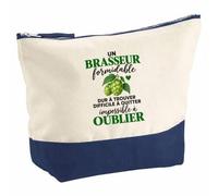 Pochette Grand Format Brassage Formidable | Coton Bicolore 5 L 33 × 23 cm Zip Métal | Trousse de Toilette Vanity Maquillage Voyage | Idée Cadeau Noël Départ