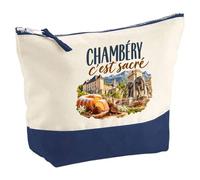 Pochette Grand Format Chambéry C'est sacré | Coton Bicolore 5 L 33 × 23 cm Zip Métal | Trousse de Toilette Vanity Maquillage Voyage | Idée Cadeau Souvenir Ville Noël Départ