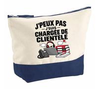 Pochette Grand Format Chargée de Clientèle J'peux Pas | Coton Bicolore 5 L 33 × 23 cm Zip Métal | Trousse de Toilette Vanity Maquillage Voyage | Idée Cadeau Relation Client Noël Départ